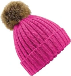 Merkloos Winter Muts Met Pompon Roze