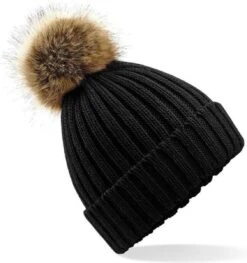 Beechfield Dames Muts Met Pompon - One Size - Zwart
