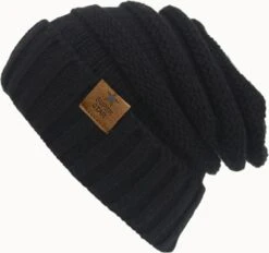 Merkloos Zwarte Gebreide Muts | Hippe Beanie | Dik Rib Structuur | Dames En Heren Beanie