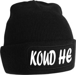 BEECHFIELD KOUD HE Muts - Zwart - Beanie - One Size - Uniseks - Grappige Teksten - Original Kwoots - Wintersport - Aprés Ski Muts