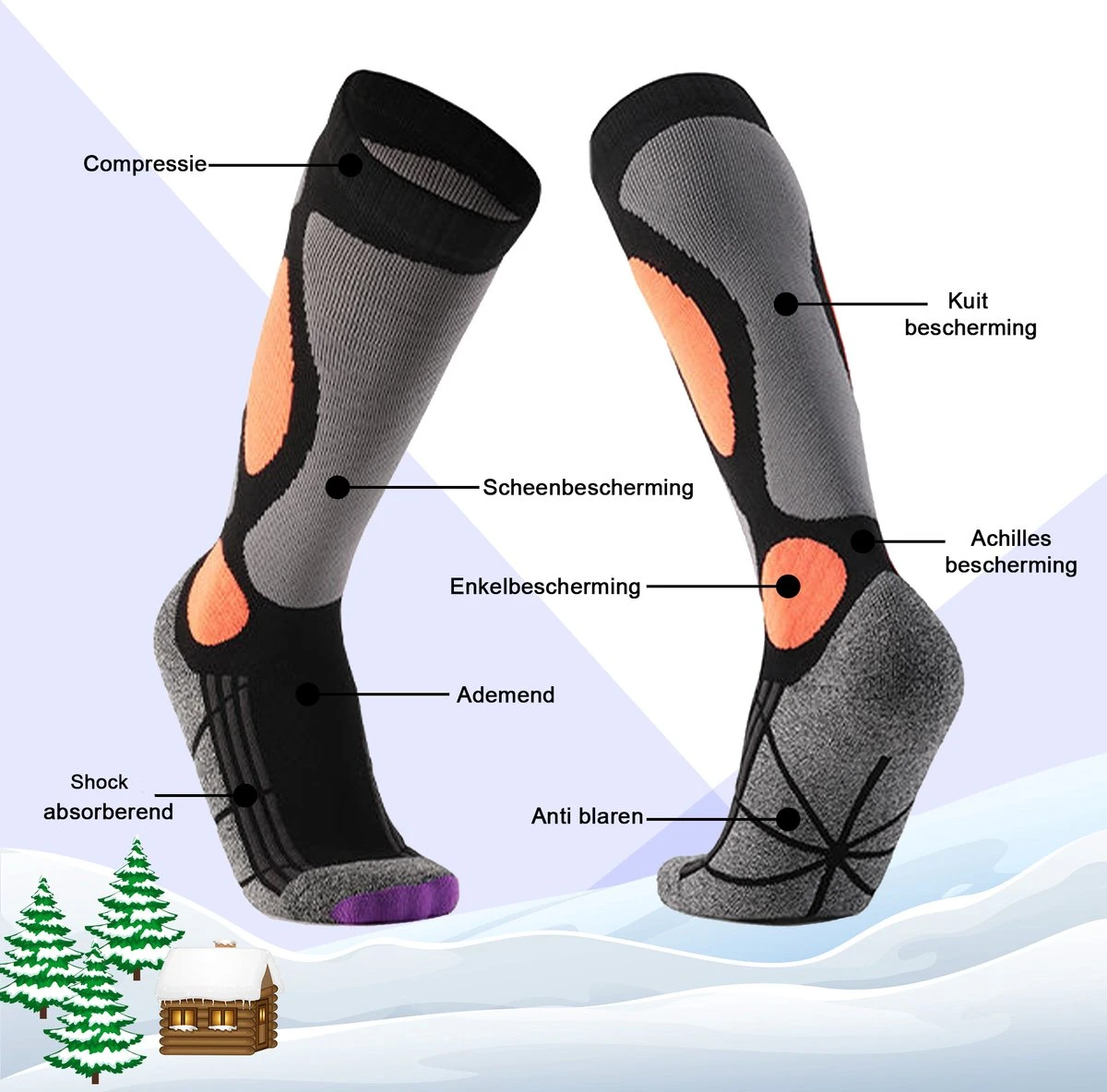 MyStand Skisokken - Wintersportsokken - Skiën Snowboarden Of Wandelen - Wintersokken Compressie - Dames/Heren - One Size - Maat 37 Tot 47 - Oranje 4 MyStand Skisokken - Wintersportsokken - Skiën Snowboarden Of Wandelen - Wintersokken Compressie - Dames/Heren - One Size - Maat 37 Tot 47 - Oranje - Afbeelding 2