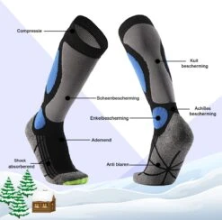 MyStand Skisokken - Wintersportsokken - Skiën Snowboarden Of Wandelen - Wintersokken Compressie - Dames/Heren - One Size - Maat 37 Tot 47 - Blauw -Bol Winkel 1200x1184 4