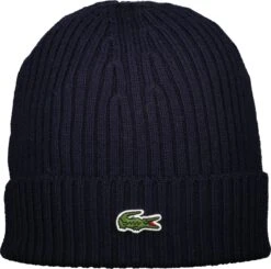 Lacoste Beanie Geribbelde Dames Heren Muts Wol Navy Blauw RB0001 - Maat One Size