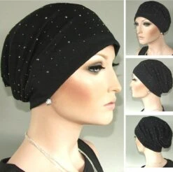 Chemomuts Beanie Met Strass Steentjes Kleur Zwart Maat One Size