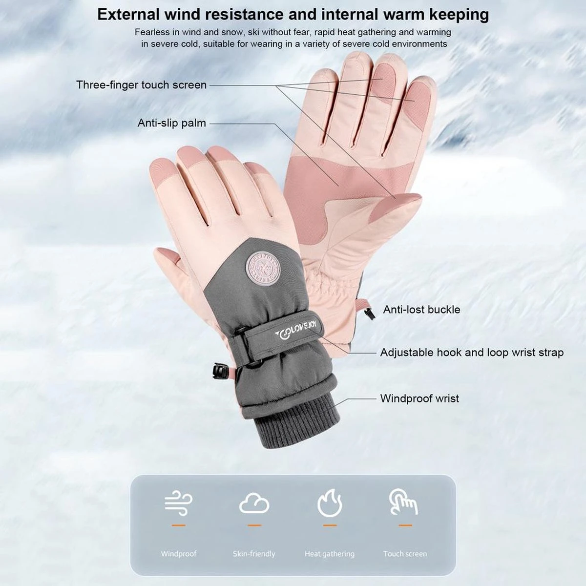 Touchscreen Ski Handschoenen - Grijs 8 Touchscreen Ski Handschoenen - Grijs - Afbeelding 6
