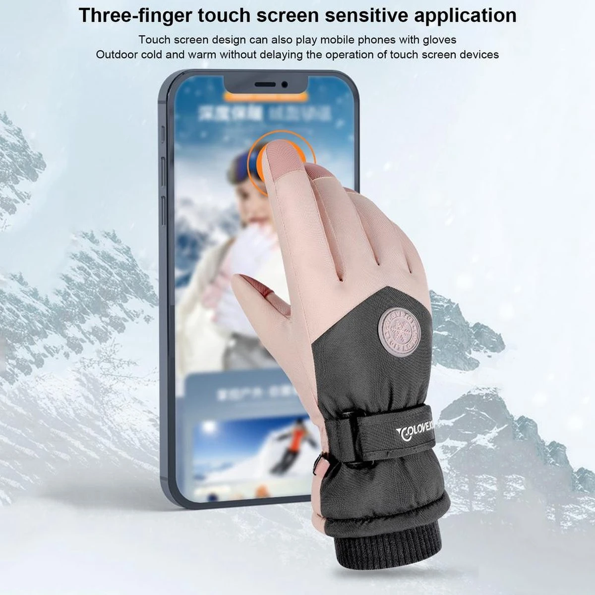 Touchscreen Ski Handschoenen - Grijs 10 Touchscreen Ski Handschoenen - Grijs - Afbeelding 8