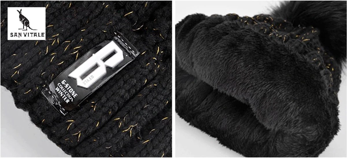 San Vitale® - Muts En Col-Sjaal - Beanie Muts - Gebreid - Warme Muts - Wintermuts - Gevoerd Wol - Zwart 7 San Vitale® - Muts En Col-Sjaal - Beanie Muts - Gebreid - Warme Muts - Wintermuts - Gevoerd Wol - Zwart - Afbeelding 5