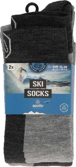 Apollo® Apollo | Skisokken Unisex | Grey Design | 2-Pak | Maat 35/38 | Skisokken Heren | Skisokken Dames -Bol Winkel 545x1200