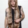 Merkloos KIMU Hood Bruine Wolf Muts Met Sjaal, Wanten En Oortjes - Faux Fur Bruin Bont Berenmuts Flappen Bontmuts Capuchonmuts Spirit -