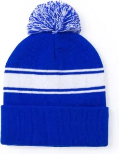 Merkloos Muts Met Pompon - Beanie - Winter - Wintersport - Heren - Dames - Acryl - Blauw - One-size